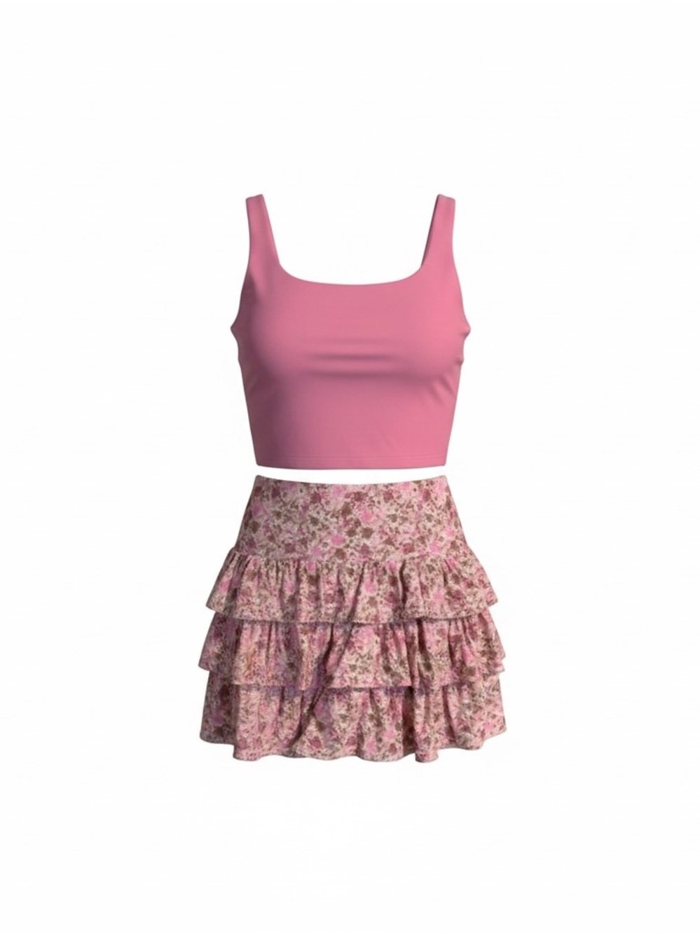 JoyLab Pink Floral Ruffle Mini Skirt Set